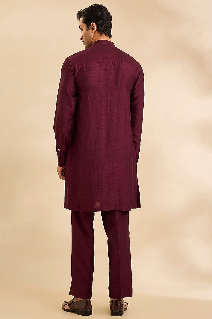 Berry-Colored Silk Bundi Jacket Set by Rohit Gandhi & Rahul Khanna Men at Pernia's Pop Up Shop