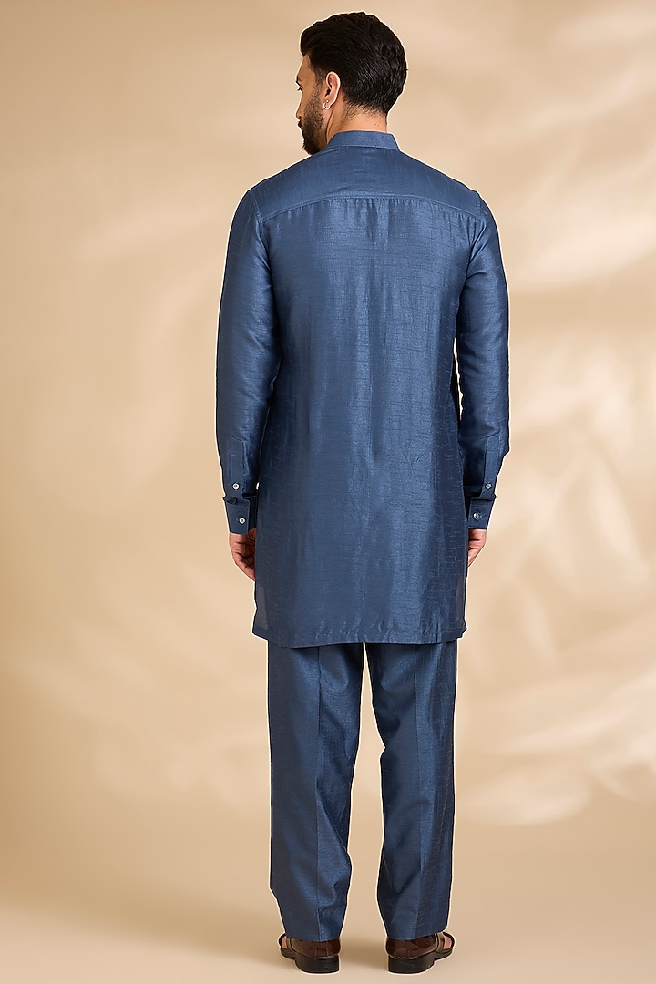 Blue Silk Bundi Jacket Set by Rohit Gandhi & Rahul Khanna Men at Pernia's Pop Up Shop