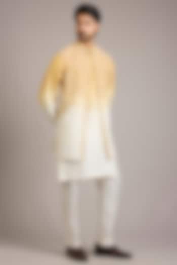 Mustard Ombre Silk Embroidered Bundi Jacket Set by Rohit Gandhi & Rahul Khanna Men at Pernia's Pop Up Shop
