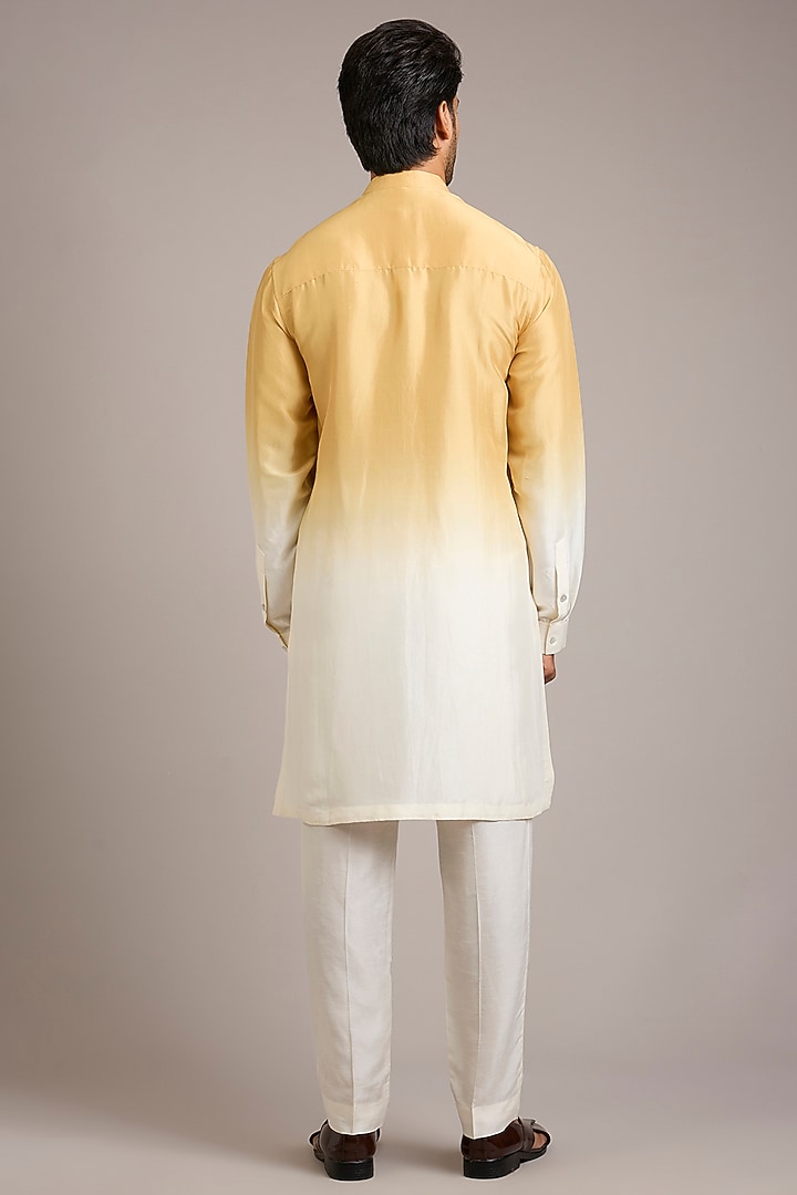 Mustard Ombre Silk Embroidered Bundi Jacket Set by Rohit Gandhi & Rahul Khanna Men at Pernia's Pop Up Shop