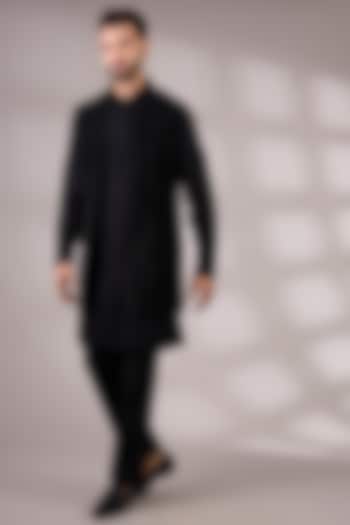 Black Silk Bundi Jacket Set by Rohit Gandhi & Rahul Khanna Men at Pernia's Pop Up Shop