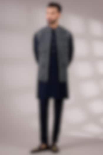 Navy Silk Bundi Jacket Set by Rohit Gandhi & Rahul Khanna Men at Pernia's Pop Up Shop