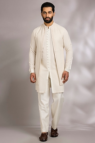 Ivory Silk Bundi Jacket Set by Rohit Gandhi & Rahul Khanna Men