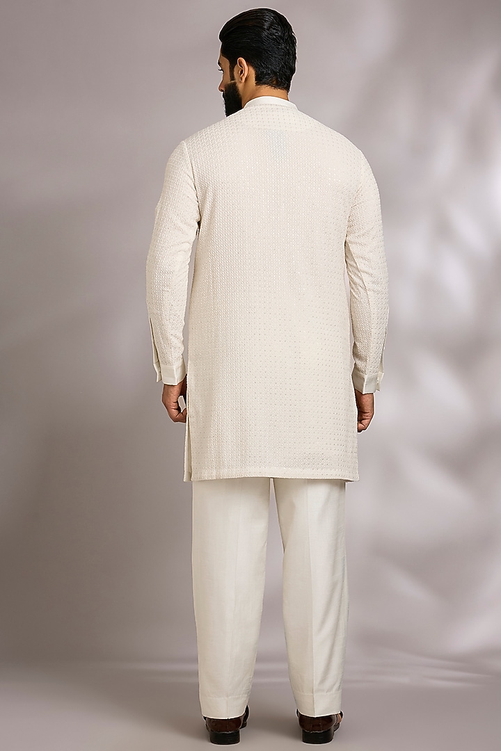 Ivory Silk Bundi Jacket Set by Rohit Gandhi & Rahul Khanna Men at Pernia's Pop Up Shop