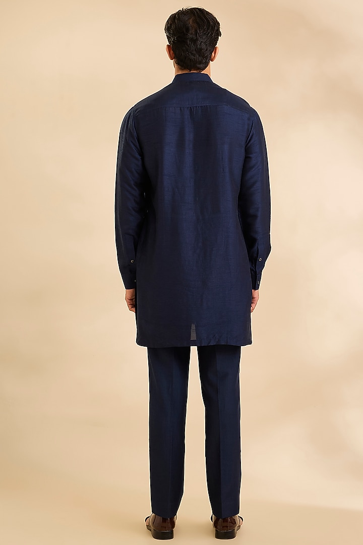 Navy Silk Groom Indowestern Set by Rohit Gandhi & Rahul Khanna Men at Pernia's Pop Up Shop