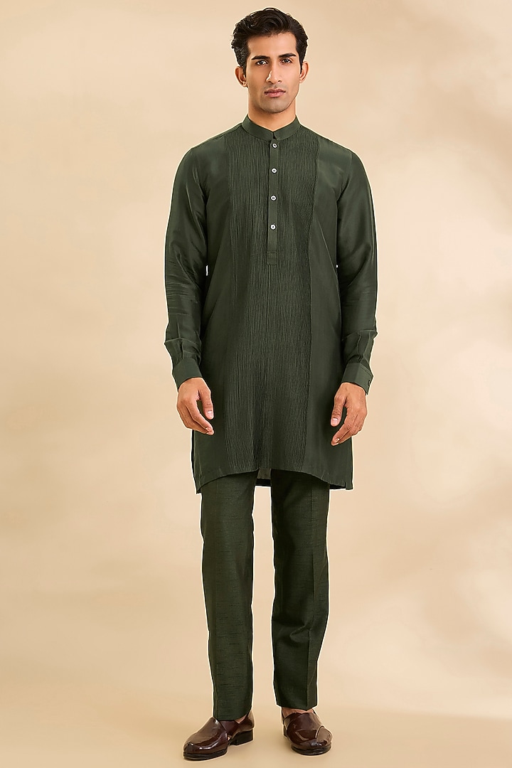 Sap Green Silk Groom Indowestern Set by Rohit Gandhi & Rahul Khanna Men at Pernia's Pop Up Shop