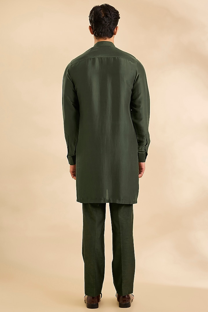 Sap Green Silk Groom Indowestern Set by Rohit Gandhi & Rahul Khanna Men at Pernia's Pop Up Shop