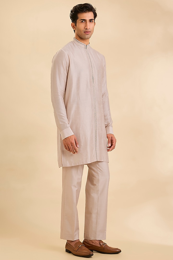 Silver Silk Groom Indowestern Set by Rohit Gandhi & Rahul Khanna Men at Pernia's Pop Up Shop