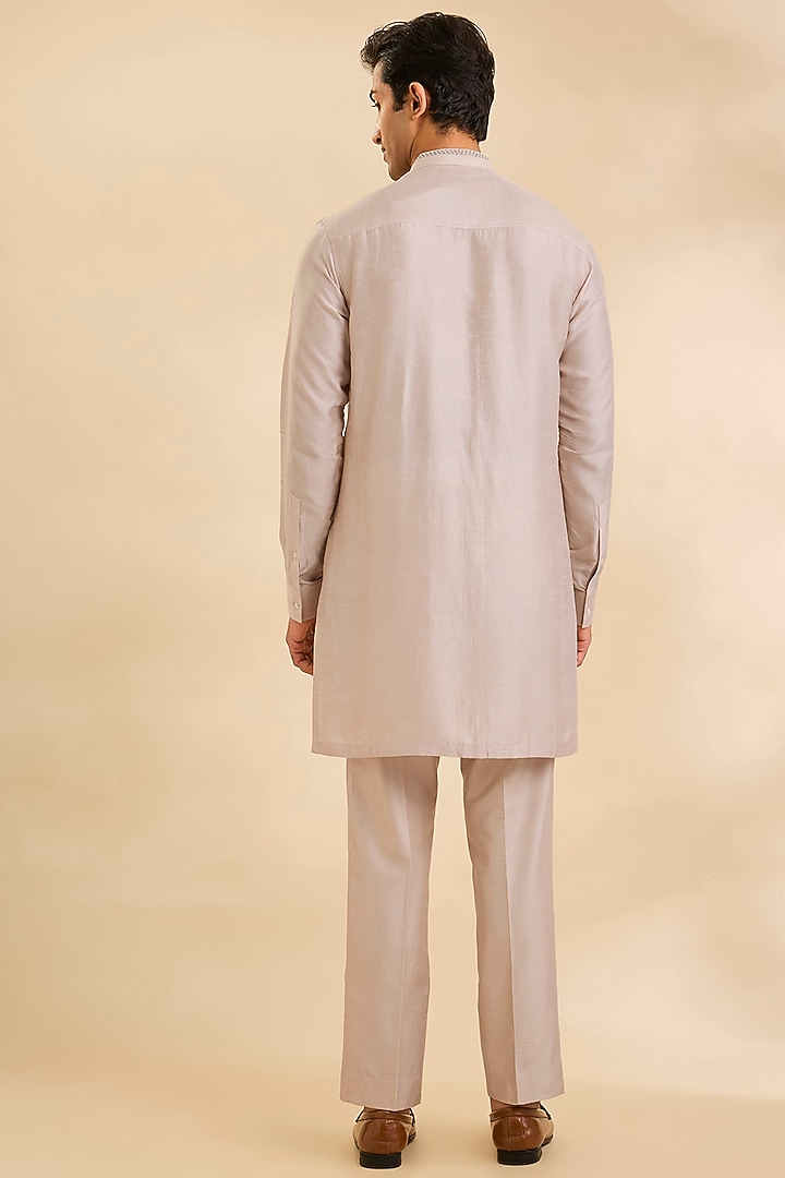 Silver Silk Groom Indowestern Set by Rohit Gandhi & Rahul Khanna Men at Pernia's Pop Up Shop