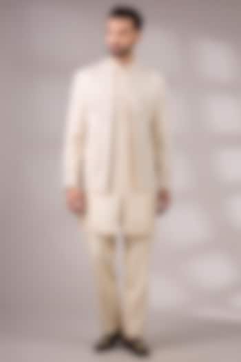 Ecru Silk Groom Indowestern Set by Rohit Gandhi & Rahul Khanna Men at Pernia's Pop Up Shop