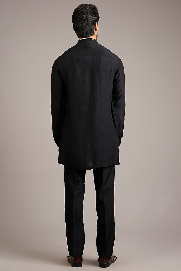 Black Velvet Embroidered Groom Indowestern Set by Rohit Gandhi & Rahul Khanna Men at Pernia's Pop Up Shop