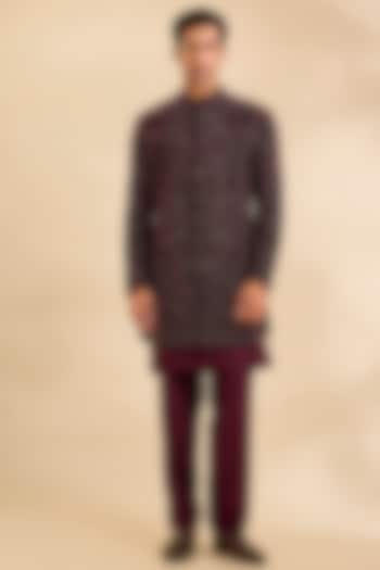 Wine Silk Groom Indowestern Set by Rohit Gandhi & Rahul Khanna Men at Pernia's Pop Up Shop