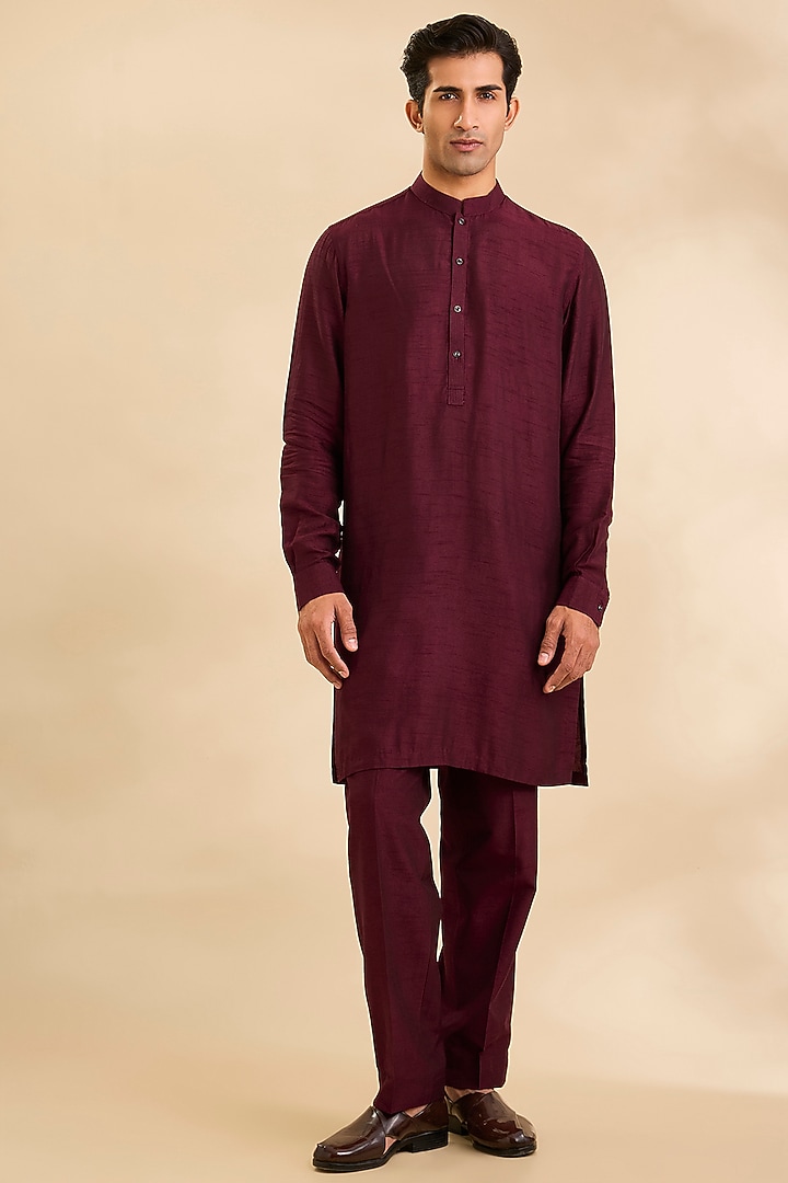 Wine Silk Groom Indowestern Set by Rohit Gandhi & Rahul Khanna Men at Pernia's Pop Up Shop