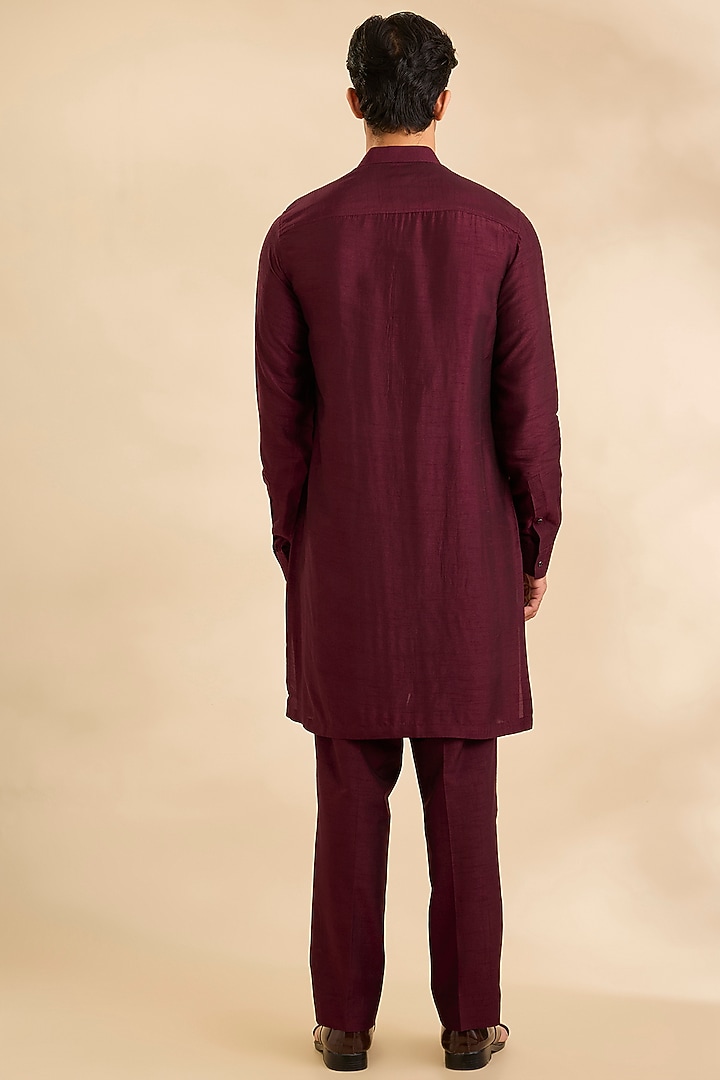 Wine Silk Groom Indowestern Set by Rohit Gandhi & Rahul Khanna Men at Pernia's Pop Up Shop