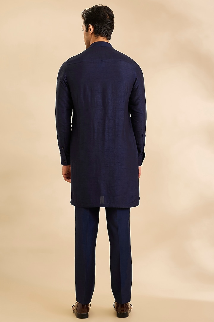 Navy Silk Groom Indowestern Set by Rohit Gandhi & Rahul Khanna Men at Pernia's Pop Up Shop