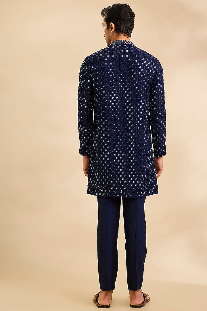 Navy Silk Kurta Set by Rohit Gandhi & Rahul Khanna Men at Pernia's Pop Up Shop