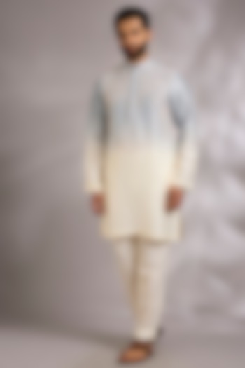 Blue & White Silk Kurta Set by Rohit Gandhi & Rahul Khanna Men at Pernia's Pop Up Shop