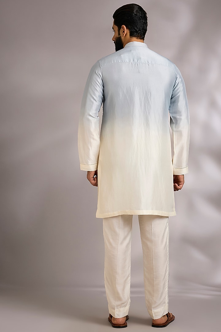 Blue & White Silk Kurta Set by Rohit Gandhi & Rahul Khanna Men at Pernia's Pop Up Shop