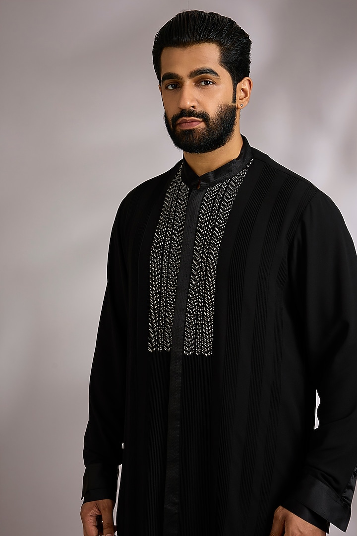 Black Silk Kurta Set by Rohit Gandhi & Rahul Khanna Men at Pernia's Pop Up Shop