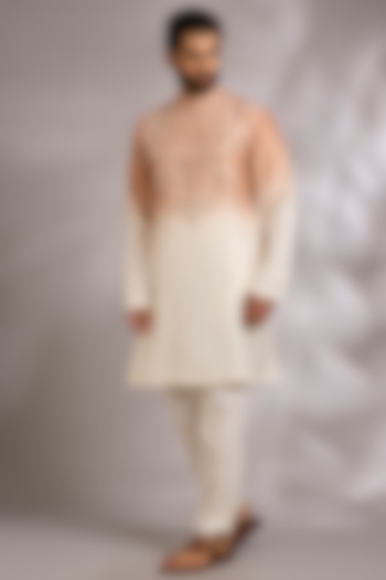 Goldstone-Shell Colored Silk Kurta Set by Rohit Gandhi & Rahul Khanna Men at Pernia's Pop Up Shop