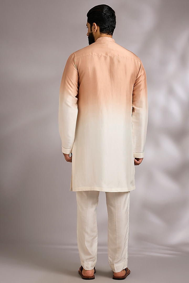 Goldstone-Shell Colored Silk Kurta Set by Rohit Gandhi & Rahul Khanna Men at Pernia's Pop Up Shop