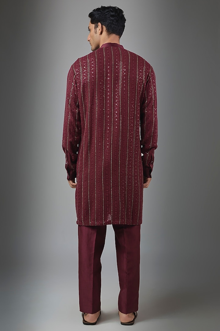 Deep Crimson Georgette Kurta Set by Rohit Gandhi & Rahul Khanna Men at Pernia's Pop Up Shop