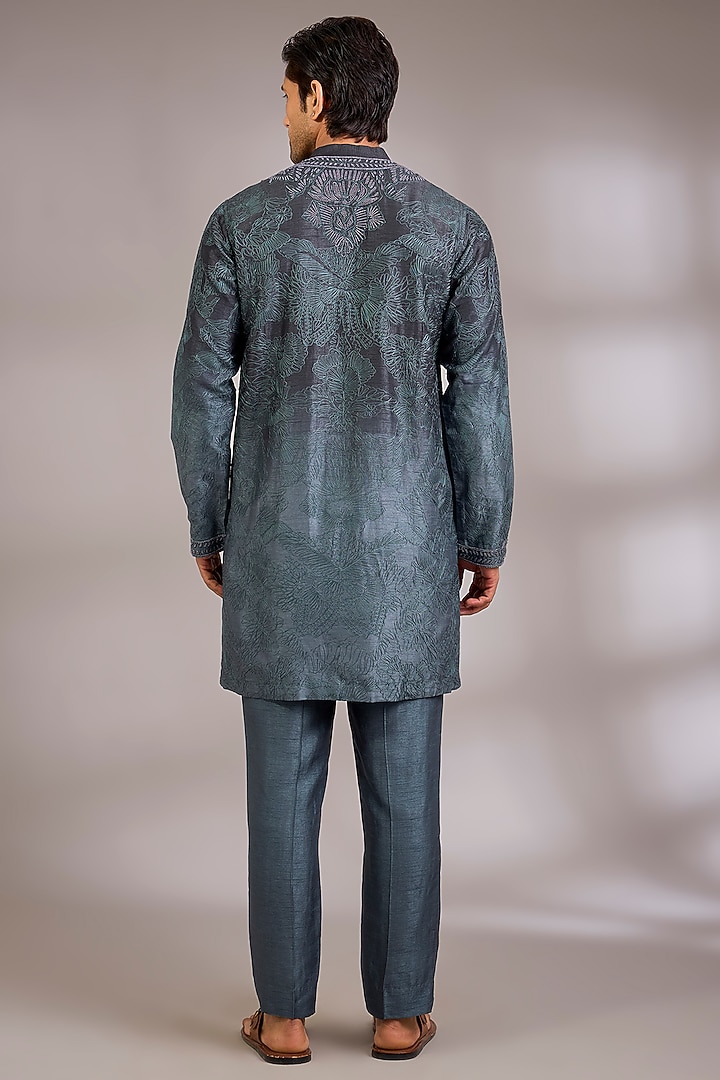 Slate Carbon-Colored Silk Kurta Set by Rohit Gandhi & Rahul Khanna Men at Pernia's Pop Up Shop