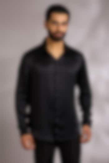 Black Silk Satin Wedding Shirt by Rohit Gandhi & Rahul Khanna Men at Pernia's Pop Up Shop