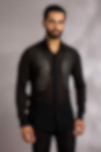 Black Georgette Wedding Shirt by Rohit Gandhi & Rahul Khanna Men at Pernia's Pop Up Shop