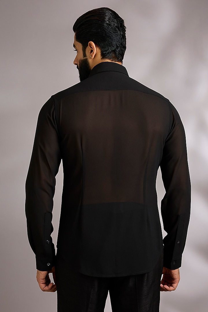 Black Georgette Wedding Shirt by Rohit Gandhi & Rahul Khanna Men at Pernia's Pop Up Shop