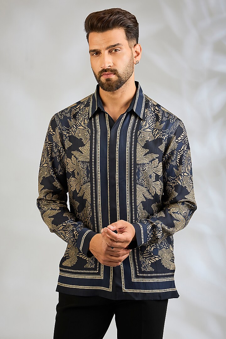 Multi-Colored Silk Printed Wedding Shirt by Rohit Gandhi & Rahul Khanna Men at Pernia's Pop Up Shop