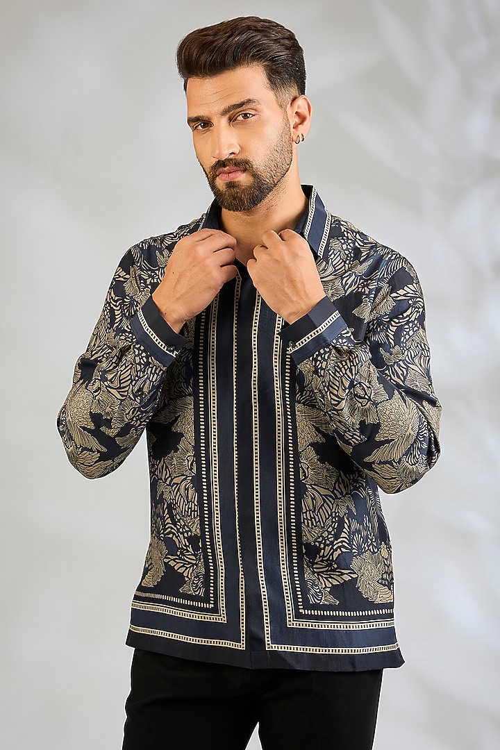 Multi-Colored Silk Printed Wedding Shirt by Rohit Gandhi & Rahul Khanna Men at Pernia's Pop Up Shop