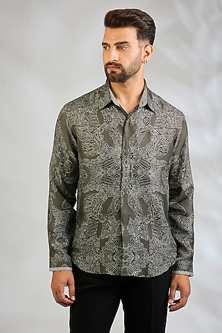 Olive Silk Shirt by Rohit Gandhi & Rahul Khanna Men