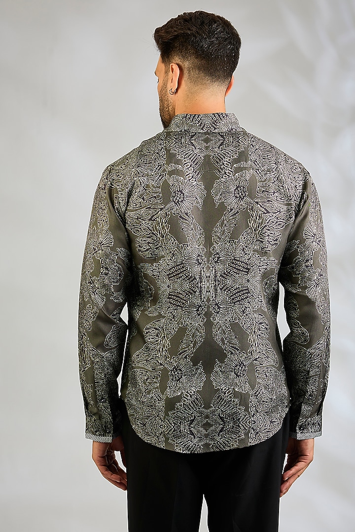 Olive Silk Wedding Shirt by Rohit Gandhi & Rahul Khanna Men at Pernia's Pop Up Shop