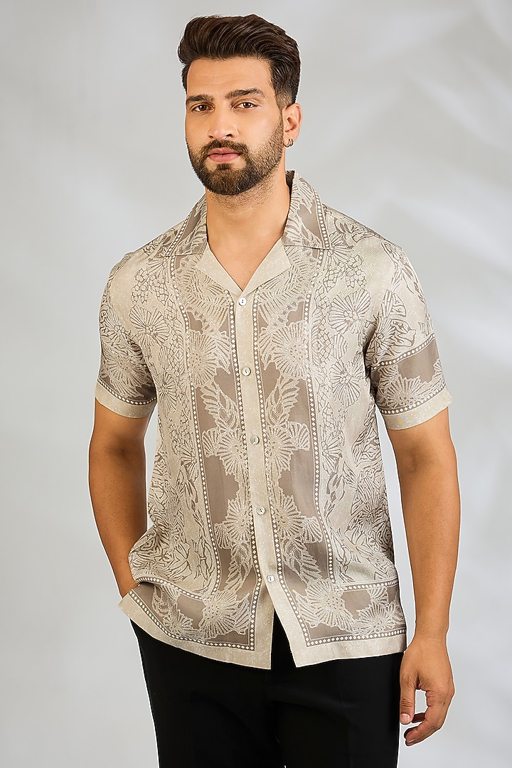 Ecru Silk Wedding Shirt by Rohit Gandhi & Rahul Khanna Men at Pernia's Pop Up Shop