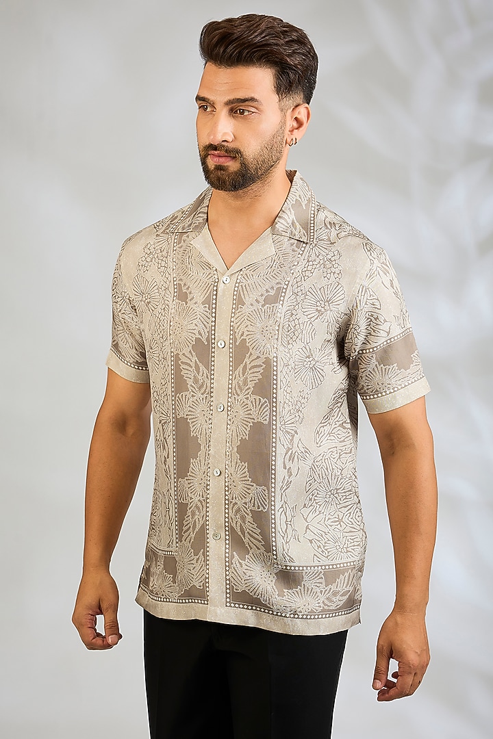 Ecru Silk Wedding Shirt by Rohit Gandhi & Rahul Khanna Men at Pernia's Pop Up Shop