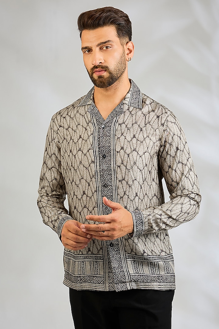 Mist Green Silk Wedding Shirt by Rohit Gandhi & Rahul Khanna Men at Pernia's Pop Up Shop