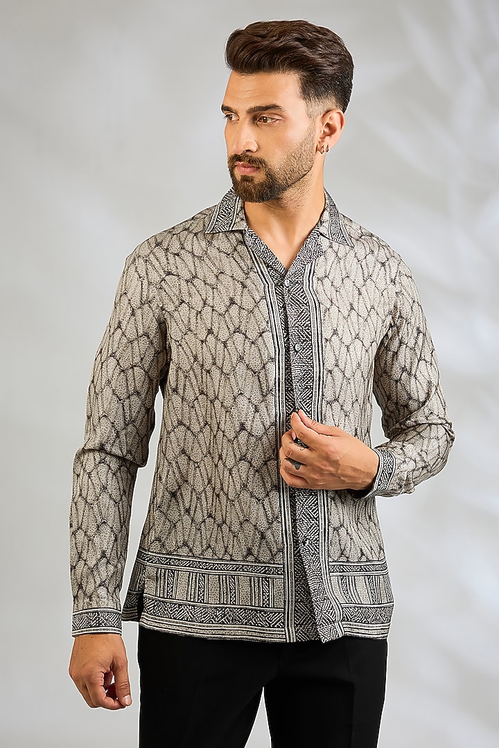 Mist Green Silk Wedding Shirt by Rohit Gandhi & Rahul Khanna Men at Pernia's Pop Up Shop