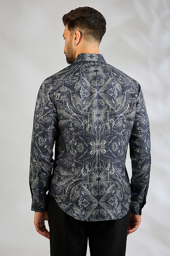 Navy Silk Wedding Shirt by Rohit Gandhi & Rahul Khanna Men at Pernia's Pop Up Shop