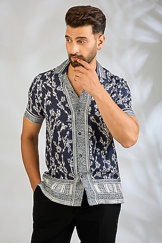 Blue Silk Shirt by Rohit Gandhi & Rahul Khanna Men
