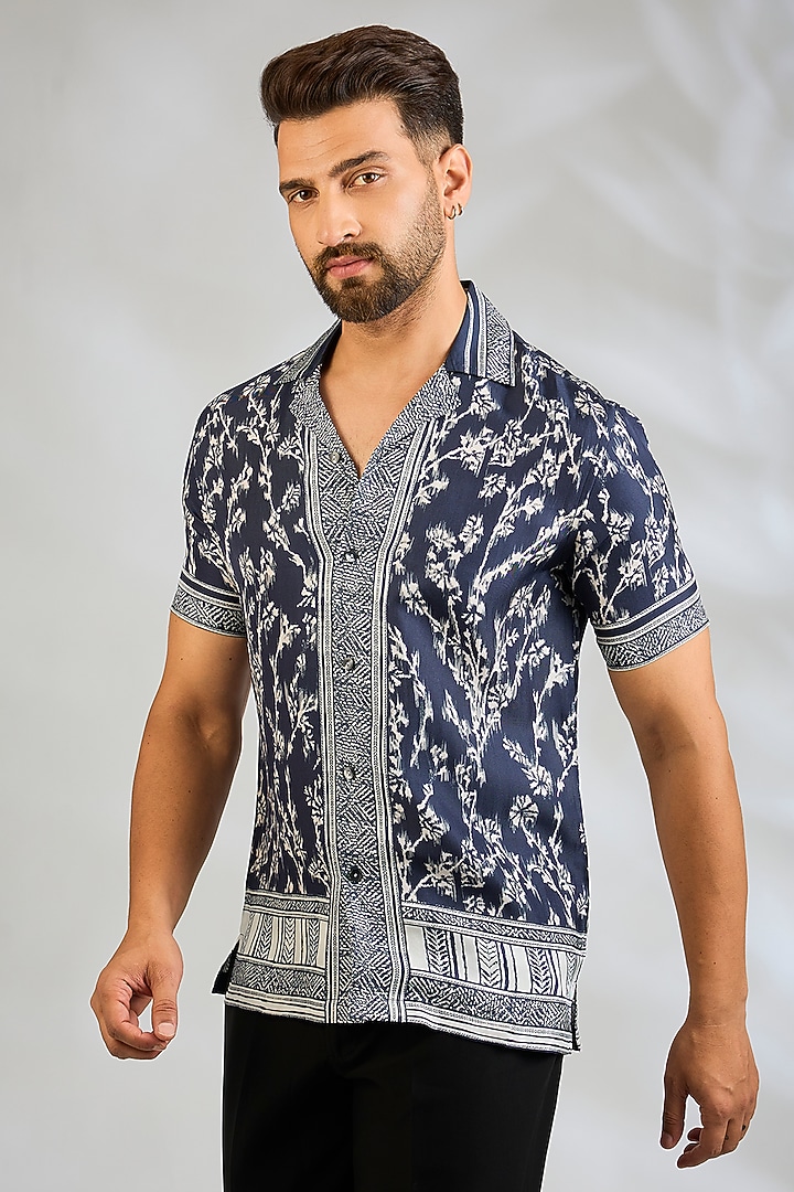 Blue Silk Wedding Shirt by Rohit Gandhi & Rahul Khanna Men at Pernia's Pop Up Shop
