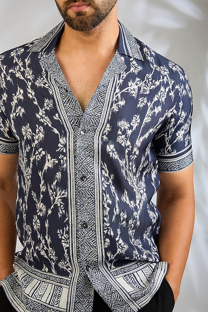 Blue Silk Wedding Shirt by Rohit Gandhi & Rahul Khanna Men at Pernia's Pop Up Shop