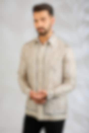 Ecru Silk Wedding Shirt by Rohit Gandhi & Rahul Khanna Men at Pernia's Pop Up Shop