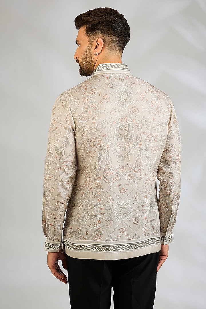 Ecru Silk Wedding Shirt by Rohit Gandhi & Rahul Khanna Men at Pernia's Pop Up Shop