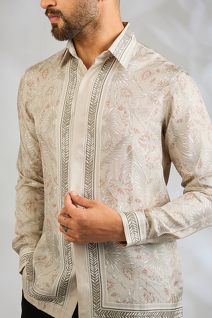 Ecru Silk Wedding Shirt by Rohit Gandhi & Rahul Khanna Men at Pernia's Pop Up Shop