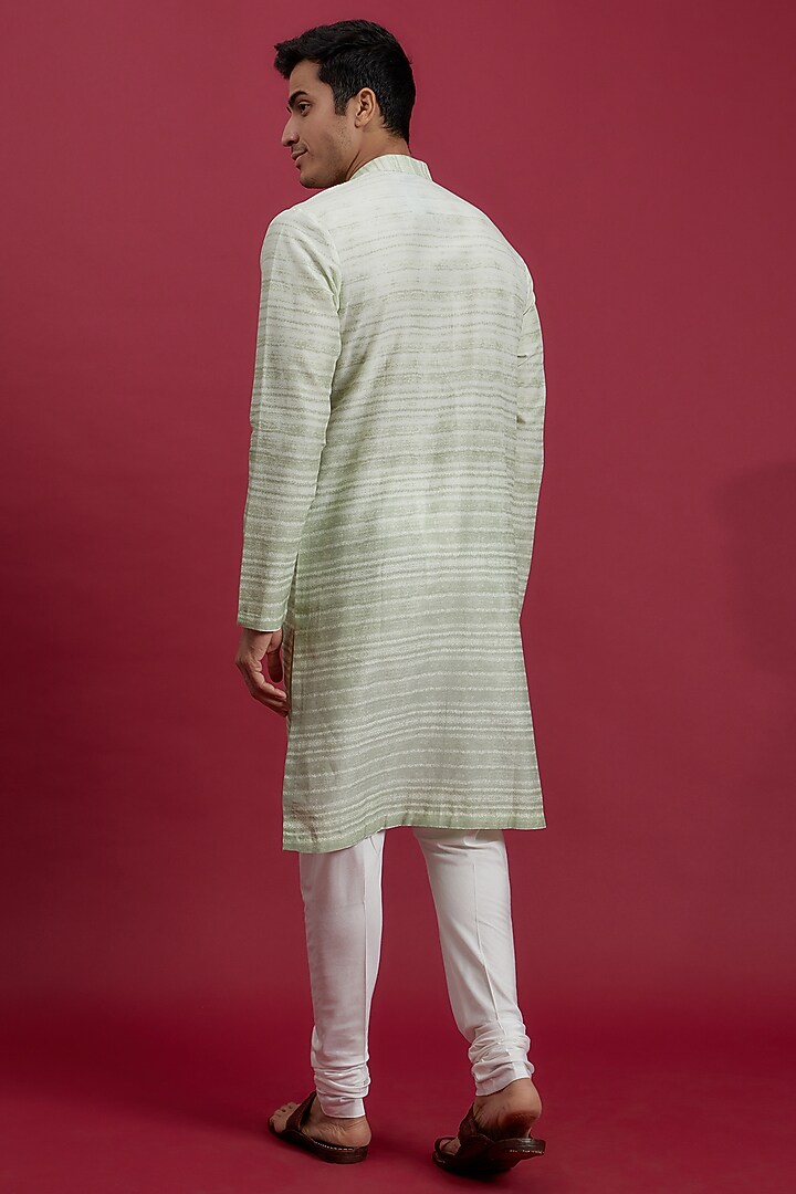 Green Cotton Printed & Embroidered Kurta Set by Rohit Gandhi & Rahul Khanna Men at Pernia's Pop Up Shop