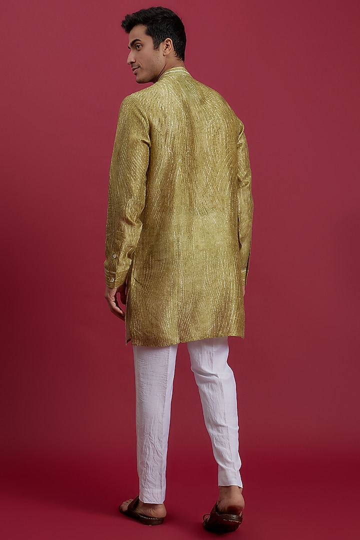 Marine Green Dupion Printed Kurta Set by Rohit Gandhi & Rahul Khanna Men at Pernia's Pop Up Shop