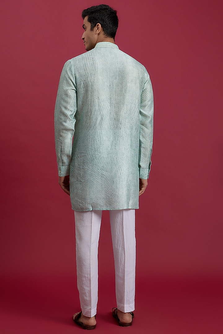 Green Dupion Printed Kurta Set by Rohit Gandhi & Rahul Khanna Men at Pernia's Pop Up Shop