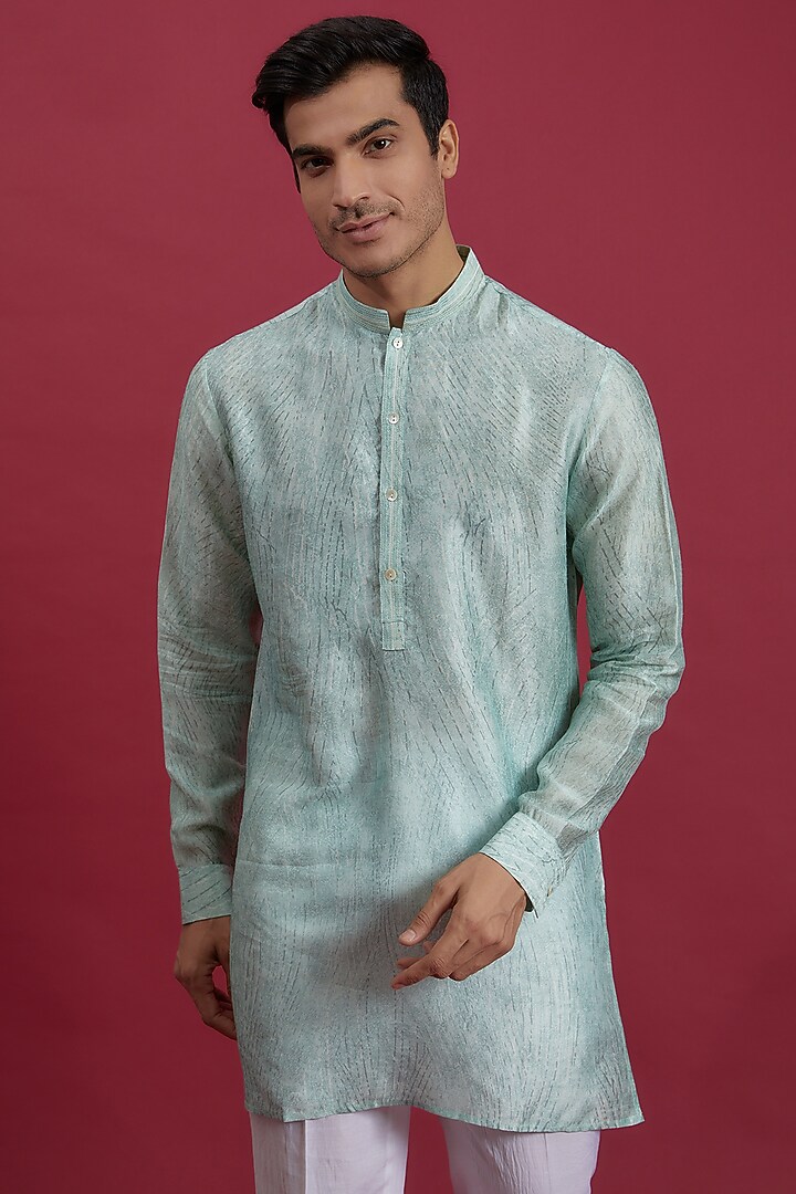 Green Dupion Printed Kurta Set by Rohit Gandhi & Rahul Khanna Men at Pernia's Pop Up Shop