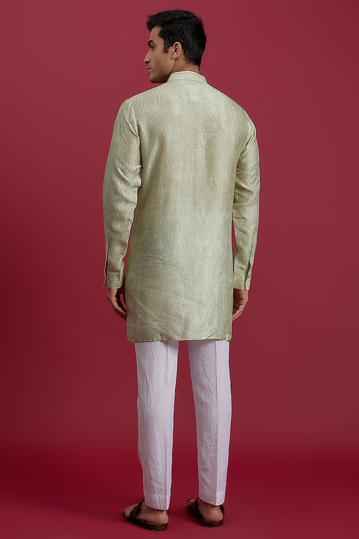 Green Dupion Printed Kurta Set by Rohit Gandhi & Rahul Khanna Men at Pernia's Pop Up Shop